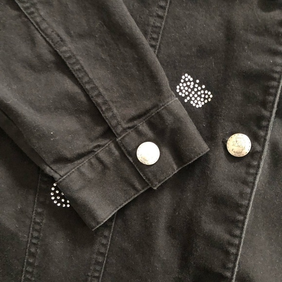 Quacker Factory Denim Stretch Jacket L Rhinestone Butterflies Casual Wardrobe - Picture 2 of 9